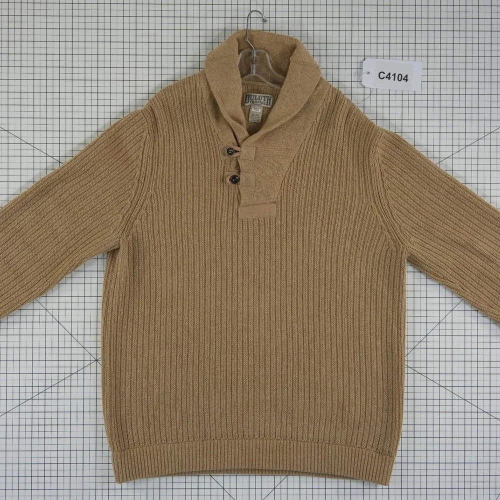 Duluth Trading Co Sweater Mens Size XLT Tall Tan Cotton Wool Ribbed Shawl Collar